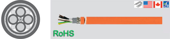 TOPSERV® 139Low capacitance, PUR, high flexible drag chain servo cable, EMI preferred type, 3 control conductors, European  , Sealcon